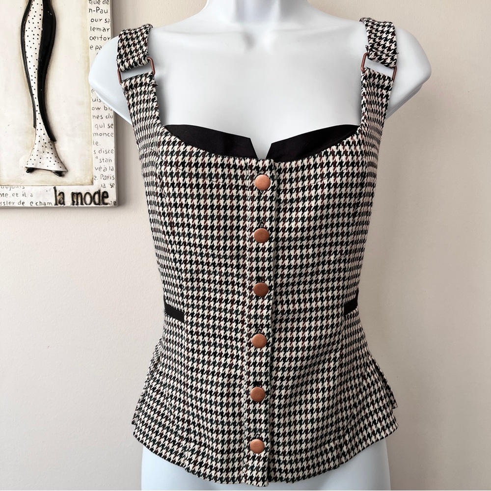 NWT Maeve Houndstooth Peplum Vest Size M